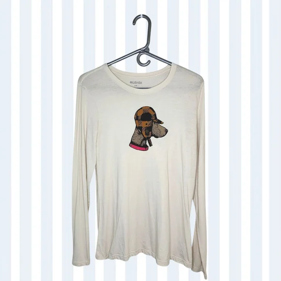 Columbia Hidden Haven Cream Dog Graphic Long Sleeve Tee Size Large - Picture 6 of 12